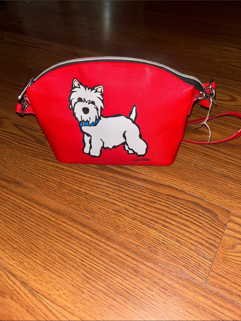 NWOT Marc Tetro Westie Cross Body Bold Red Striped Interior Flawless Adjustable
